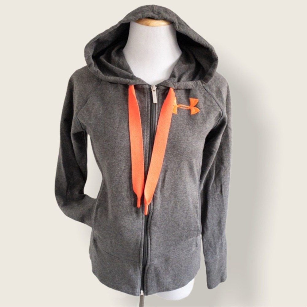Under Armour Front Zip Hoodie - Grey & Coral - XS